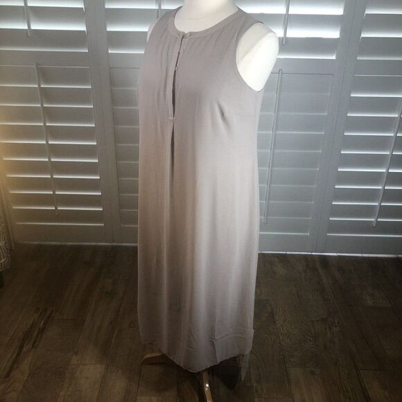 H by Halston Tan Chiffon Sleeveless A-Line Shirt Maxi Dress 18 Lined Henley Plus - Picture 9 of 12